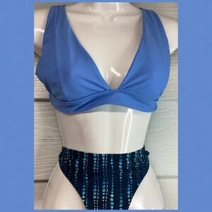 Blue Bikini Set with Patterned High-Waist Bottom.49